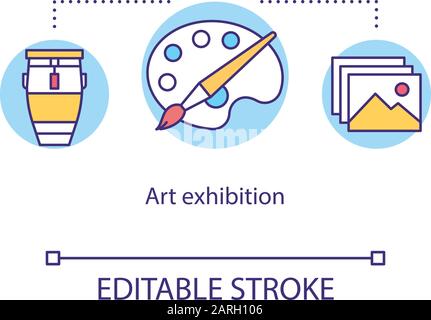 Symbol für das Konzept der Kunstausstellung. Anzeige von Zeichnungen und Malereien. Kulturmuseum. Präsentation von Kunstwerken. Galerie Ausstellung Idee dünne Linie Illustration. Ve Stock Vektor