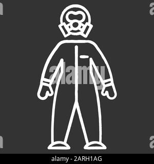 Kreidesymbol für Schutzanzug. Chemische Industrie. Schutz vor biologischer Gefährdung, radioaktiven und gefährlichen Elementen. Sicherheit der Gesundheit der Arbeitnehmer. Organische Chemie. Ist Stock Vektor