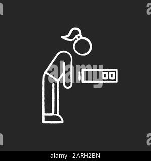 Symbol für Ermüdungskreide. Müde Mädchen. Überarbeitetes Weib. Erschöpfte Person. PMS-Symptom. Überforderte Workaholic. Depressiv und unglücklich Mensch. Lethargie, Schwäche Stock Vektor