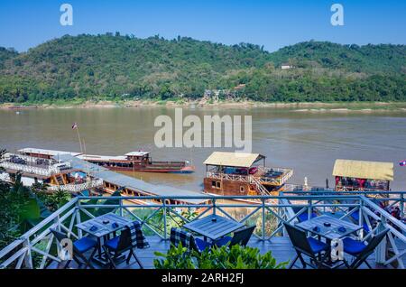 Boote auf dem Mekong, Luang Prabang, Laos Stockfoto