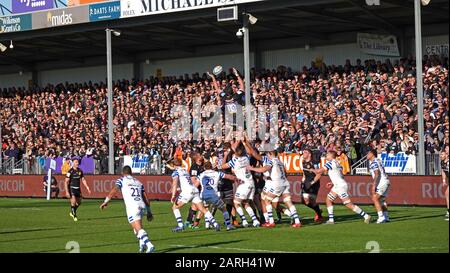 Rugby Union, Exeter Chiefs Against Bath, Spielte Im Exeter's Ground Sandy Park Stockfoto