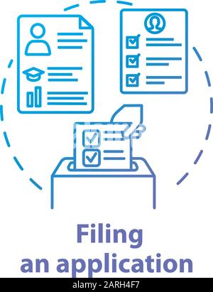 Symbol für das Anwendungskonzept ausfüllen. Vorlage von Dokumenten. Rekrutierungsdienst. Kandidat für eine Leerstandsidee Thin Line Illustration. Vektor i. Stock Vektor