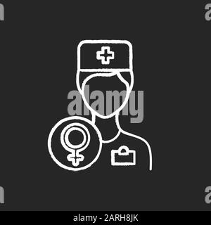 Kreidesymbol Gynäkologe Beratung. Weibliche Gesundheitsuntersuchung. Kliniktermin. Pränatale Gesundheitsversorgung. Krankenhausbesuch. Arzt und Therapeut. Frau Stock Vektor