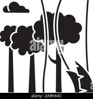 Regenwaldpflanzen und Bäume glyph Symbol. Immergrüne Waldreben. Lianas und hohe Bäume. Reise in den indonesischen Dschungel. Entdecken Sie die Natur Balis. Silhouettensym Stock Vektor