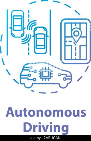 Symbol für ein autonomes Fahrkonzept. Intelligentes Auto. Unbemannte Fahrzeuge Idee dünne Linienabbildung. Fahrerloses Auto. Künstliche Intelligenz. Vektorisola Stock Vektor