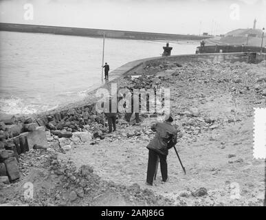 Wiederherstellungsstrand und Dünen Scheveningen Datum: 9. März 1953 Standort: Scheveningen, Zuid-Holland Schlüsselwörter: Duinen, RESTATION, Strände Stockfoto