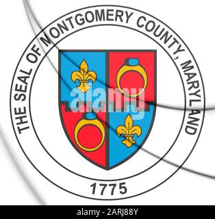 3D-Dichtung von Montgomery County (Maryland), USA. 3D-Darstellung. Stockfoto