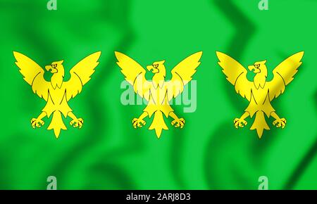 3D-Flagge der Grafschaft Caernarfonshire, Wales. 3D-Abbildung. Stockfoto