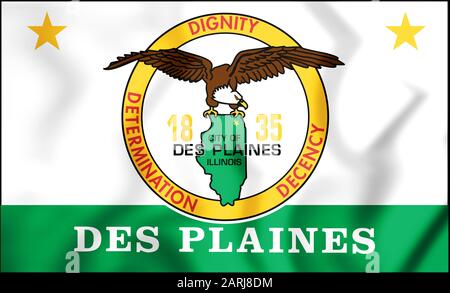 3D-Flagge von des Plaines (Illinois), USA. 3D-Abbildung. Stockfoto