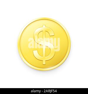 Goldmünze mit Dollarzeichen. Vektorgrafiken, die das Symbol der Währung der USA in Form einer Goldmünze zeigen Stock Vektor