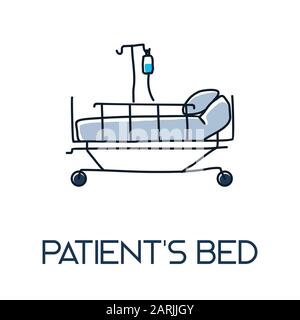 Patienten-Bett im Krankenhaus minimalistisch aus der Linie handgezeichnete medizinische Flach-Ikone-Illustration Stock Vektor