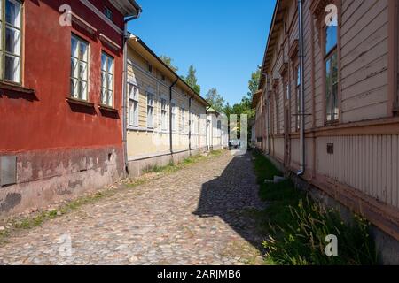 Old Rauma ist das Holzzentrum der Stadt Rauma, Finnland. Es ist als UNESCO-Weltkulturerbe gelistet. Stockfoto