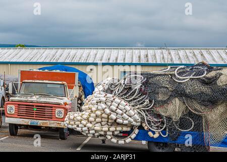 Fischernte auf Anhänger Stockfoto