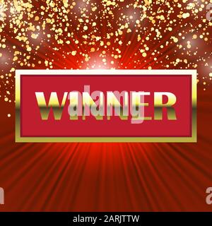 Gewinner-Banner mit goldenen Lettern. Gewinner Lottery Game Sign. Billboard von Poker, Karten, Roulette. Stock Vektor
