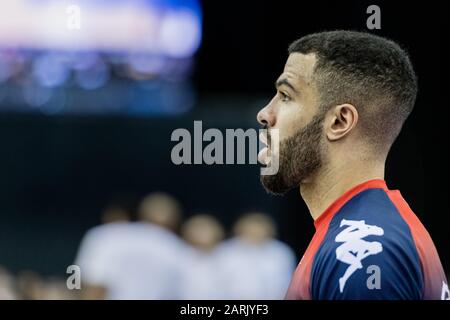 Birmingham, Großbritannien, 26/01/2020. BBL: Cup-Finale in der Arena Birmingham Ein hervorragendes MenÕs-Cup-Finale mit Bristol Flyers gegen Worcester Wolves. Lewis Champion (04) wartet auf den Start des Spiels. (C)pmgImaging Stockfoto