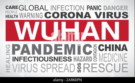 Wuhan Corona Virus Outbreak Verwandte Tags Word Cloud Illustration Stock Vektor