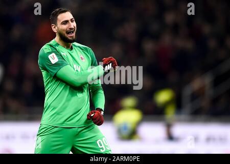 Mailand, Italien - 28. Januar 2020: Gianluigi Donnarumma vom AC Mailand feiert während des Coppa Italia Fußballspiels zwischen dem AC Mailand und dem FC Torino. Kredit: Nicolò Campo/Alamy Live News Stockfoto