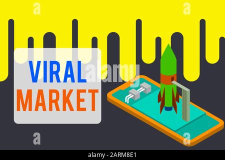 Handschrift text Virale Markt. Konzeptionelle Foto Informationen zu einem Produkt Spreads zwischen zeigen Bereit Rakete lügen Smartphone zu starten. Starten Stockfoto
