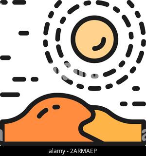 Vector Desert, Dünen, Sandlandschaft - Symbol für flache Farblinien. Stock Vektor