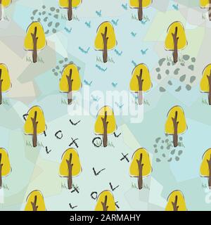 Nahtlose Muster mit niedlichen Bäume und Zäune. Im skandinavischen Stil. Vector Illustration. Vector Illustration Stock Vektor