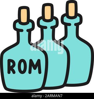 Flaschen Rum, Alkohol, Getränkebehälter Flat Color Line Icon. Stock Vektor