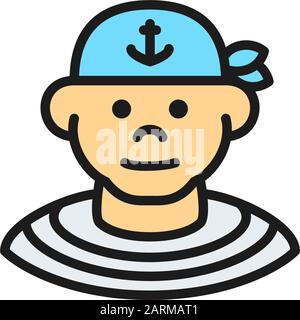 Boatswain, Segler, Symbol für flache Piratenlinien. Stock Vektor