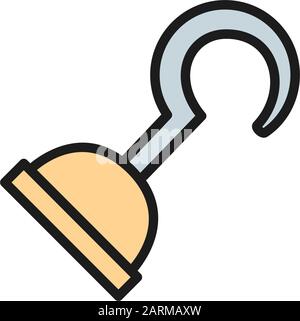 Symbol mit flacher Linie für Piraten-Hakenarm. Stock Vektor