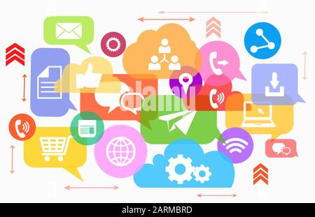 Vektorsatz der Symbole für mobile Geräte in sozialen Medien Stock Vektor