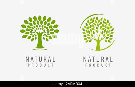 Natürliches Produktlogo. Baumsymbol oder Beschriftung Vektorgrafik Stock Vektor