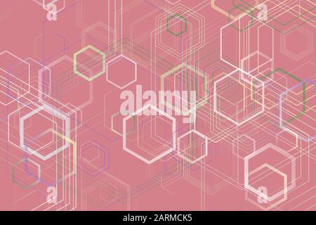 Gradient abstrakter, willkürlicher sechseckige Webhintergrund - moderne chaotische, trendige geometrische Vektorgrafiken aus Hexagonen Stock Vektor