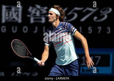 Melbourne, Australien. Januar 2020. Alexander Zverev aus Deutschland besiegte am 29. Januar 2020 Stan Wawrinka aus der Schweiz. In Melbourne Park, Melbourne, Australien. Foto von Peter Dovgan. Kredit: UK Sports Pics Ltd/Alamy Live News Stockfoto