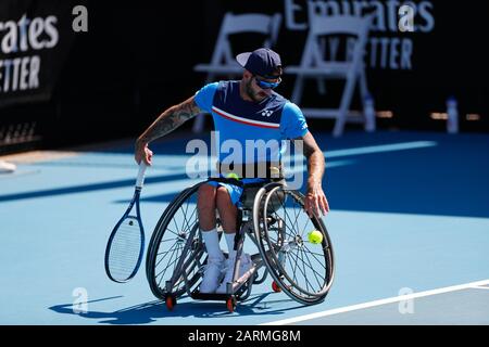 Australian Open, Melbourne Park, Victoria, Australien - 29. Januar 2020. Tag Zehn, Heath Davidson (Australien)während des Quad Rollstuhl-Einzelspiels In Der Dritten Runde gegen Dylan Alcott (Australien) - Alcott gewann das Match. -Image Credit - Brett Keating - Alamy Live News. Stockfoto
