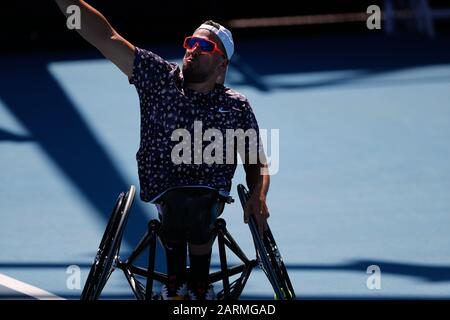 Australian Open, Melbourne Park, Victoria, Australien - 29. Januar 2020. Tag Zehn, Dylan Alcott (Australien) während des Quad Rollstuhl-Einzelspiels In Der Dritten Runde gegen Heath Davidson (Australien) - Alcott gewann das Match - Image Credit - Brett Keating - Alamy Live News. Stockfoto