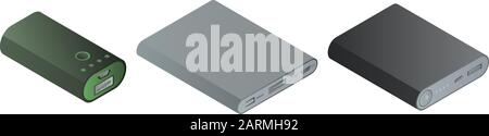 Power Bank Symbole eingestellt, isometrischer Stil Stock Vektor