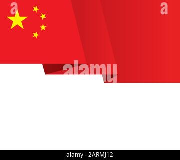 China flatternde schwenkende Flagge. Rotes Banner mit fünf goldenen Sternen. Patriotischer Hintergrund mit leerem weißen Raum unten. Vektor eps8-Abbildung. Stock Vektor