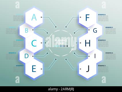 Vektor Infografik Vorlage mit 3D-Papier Etikett, Integrierte kreisen. Business Konzept mit 10 Optionen. Für Inhalte, Schaltplan, Flussdiagramm, Schritte, Teile, Stock Vektor