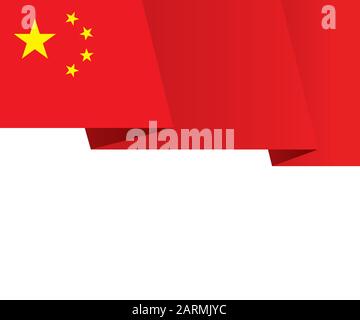 China flatternde schwenkende Flagge. Rotes Banner mit fünf goldenen Sternen. Patriotischer Hintergrund mit leerem weißen Raum unten. Vektor eps8-Abbildung. Stock Vektor