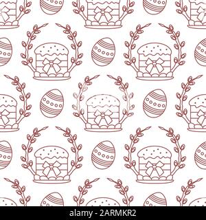 Vektor nahtlose Muster Frohe Ostern. Ostern Kuchen, verzierte Eier, Weide Zweig. Festliche Hintergrund. Design für Verpackung, Stoff, drucken. Stock Vektor
