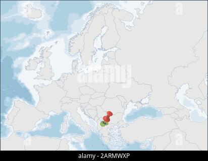 Lage der Republik Nord-Mazedonien auf der Europakarte Stock Vektor