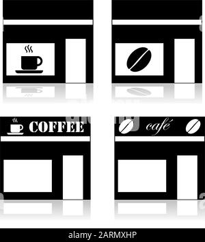 Symbolsatz, der ein Coffeeshop auf vier verschiedene Arten darstellt Stock Vektor