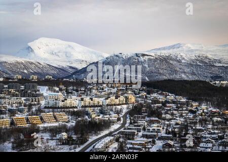 Flug über Tromsø und Nordnorwegen nach München Stockfoto