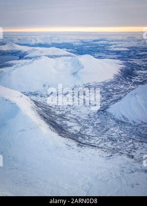 Flug über Tromsø und Nordnorwegen nach München Stockfoto