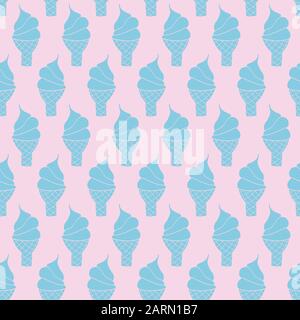Weiche Eiskegel nahtloser Vektorhintergrund. Blaue Waffelkegel auf pinkfarbener Kulisse. Sommermuster in Pastellfarben für Stoff, Kinderdekor Stock Vektor
