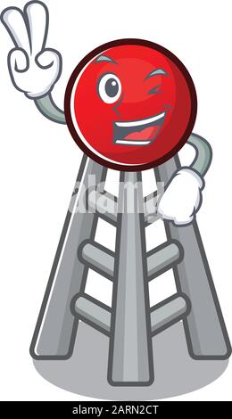 Smiley-Maskottchen der Cartoon-Figur des Funkturms mit zwei Fingern Stock Vektor