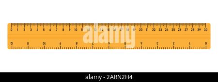 30-cm-Lineal. Schulbedarf. Messwerkzeug. Isolierte Vektorgrafiken. Stock Vektor