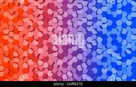 Geometrischer Hintergrund mit sechseckigen Korallen und blau gefärbten Figuren. 3D-Bildrendering. Stockfoto