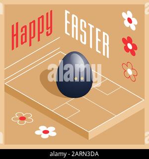 Frohe Ostern. Grußkarte mit 3D-Osterei als Squash-Ball und Isometric Squash-Court. Vektorgrafiken. Stock Vektor