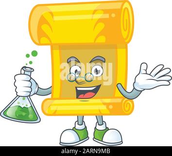 Smart Professor chinese Gold Scroll-Zeichentrickfigur mit Glasröhre Stock Vektor