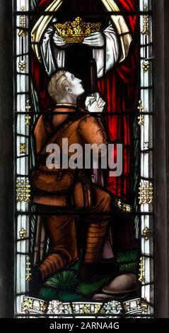 World war One Memorial Window, St. Andrew's Church, Broughton, Northamptonshire, England, Großbritannien Stockfoto