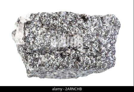 Nahaufnahme der natürlichen Mineralprobe aus der geologischen Sammlung - poliertes Amphiboliten-Gestein isoliert auf weißem Grund Stockfoto